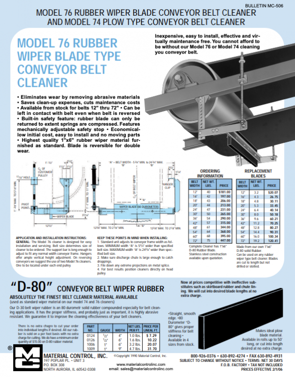 Rubber Straight-Bladed Conveyor Belt Cleaner poster with details